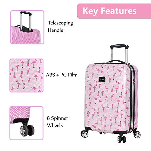 Betsey Johnson Designer 20 Inch Carry On - Expandable (ABS + PC) Hardside Luggage - Lightweight Durable Suitcase With 8-Rolling Spinner Wheels For Women (20in, Flamingo Strut) 9 Betsey Johnson Designer 20 Inch Carry On - Expandable (ABS + PC) Hardside Luggage - Lightweight Durable Suitcase With 8-Rolling Spinner Wheels For Women (20in, Flamingo Strut) - Image 7