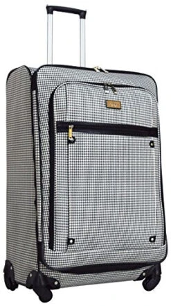 Nicole Miller New York Designer Luggage Collection - Large 28 Inch Expandable Softside Suitcase - Lightweight Checked Bag With 4-Rolling Spinner Wheels (Taylor Black/White Plaid)
