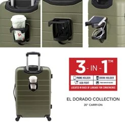 Wrangler Smart Luggage Set With Cup Holder And USB Port, Olive Green, 20-Inch Carry-On -Samsonite Shop 51r 3 4 CgL