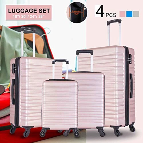 4 Piece Luggage Sets, Expandable Hardshell ABS Luggage Sets With TSA Lock Spinner Wheels Travel Suitcases Set (4 PCS, TSA Lock+Expandable, Rose Gold) 4 4 Piece Luggage Sets, Expandable Hardshell ABS Luggage Sets With TSA Lock Spinner Wheels Travel Suitcases Set (4 PCS, TSA Lock+Expandable, Rose Gold) - Image 2
