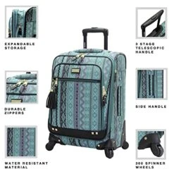 Steve Madden Designer Luggage Collection - 3 Piece Softside Expandable Lightweight Spinner Suitcase Set - Travel Set Includes 20 Inch Carry On, 24 Inch & 28-Inch Checked Suitcases (Print/Teal) -Samsonite Shop 51x1FqS9t3L