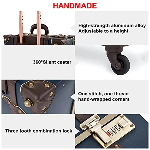 NZBZ Vintage Carry-On Suitcase Luggage With Rolling Spinner Wheels Retro Hardside Cute Travel Suitcase (Navy Blue) 7 NZBZ Vintage Carry-On Suitcase Luggage With Rolling Spinner Wheels Retro Hardside Cute Travel Suitcase (Navy Blue) - Image 5