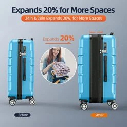 SHOWKOO Luggage Sets Expandable PC+ABS Durable Suitcase Sets Double Wheels TSA Lock 4 Piece Luggage Set Sky Blue 12 SHOWKOO Luggage Sets Expandable PC+ABS Durable Suitcase Sets Double Wheels TSA Lock 4 Piece Luggage Set Sky Blue -Samsonite Shop 51ySNgF3QAL