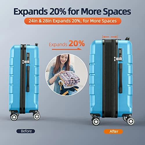 SHOWKOO Luggage Sets Expandable PC+ABS Durable Suitcase Sets Double Wheels TSA Lock 4 Piece Luggage Set Sky Blue 6 SHOWKOO Luggage Sets Expandable PC+ABS Durable Suitcase Sets Double Wheels TSA Lock 4 Piece Luggage Set Sky Blue - Image 4