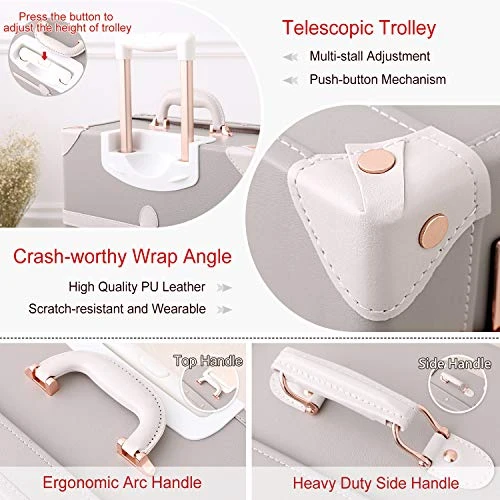 Unitravel Retro Luggage 26 Inch Lightweight Women Cute Suitcase With Spinner Wheels (Light Gray) 5 Unitravel Retro Luggage 26 Inch Lightweight Women Cute Suitcase With Spinner Wheels (Light Gray) - Image 3