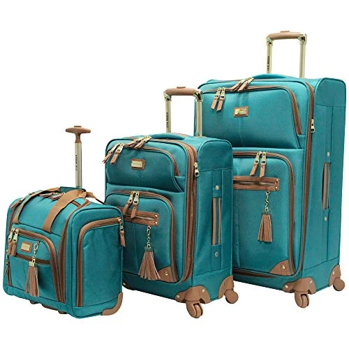 Steve Madden Designer Luggage Collection- 3 Piece Softside Expandable Lightweight Spinner Suitcases- Travel Set Includes Under Seat Bag, 20-Inch Carry On & 28-Inch Checked Suitcase (Harlo Teal Blue) 2 Steve Madden Designer Luggage Collection- 3 Piece Softside Expandable Lightweight Spinner Suitcases- Travel Set Includes Under Seat Bag, 20-Inch Carry On & 28-Inch Checked Suitcase (Harlo Teal Blue)
