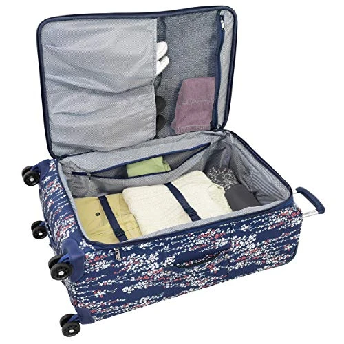LONDON FOG Cranford Softside Expandable Spinner Luggage, Navy White Floral, 20" 6 LONDON FOG Cranford Softside Expandable Spinner Luggage, Navy White Floral, 20" - Image 4
