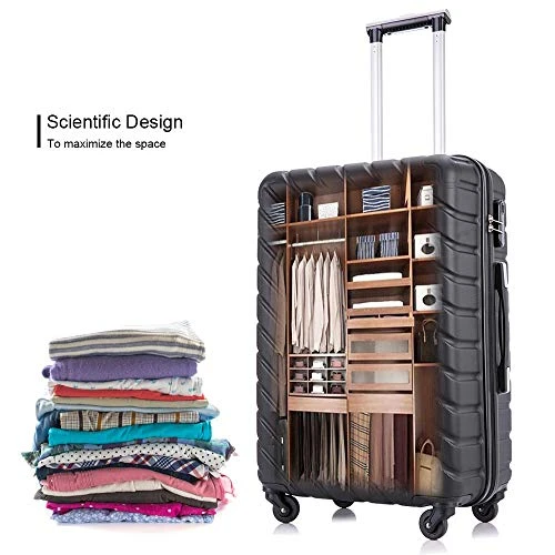4 Piece Hardshell Luggage Sets,Travel Suitcase,Carry On Luggage With Spinner Wheels Free Cover&Hanger Inside (Black, 4 Pieces) 4 4 Piece Hardshell Luggage Sets,Travel Suitcase,Carry On Luggage With Spinner Wheels Free Cover&Hanger Inside (Black, 4 Pieces) - Image 2